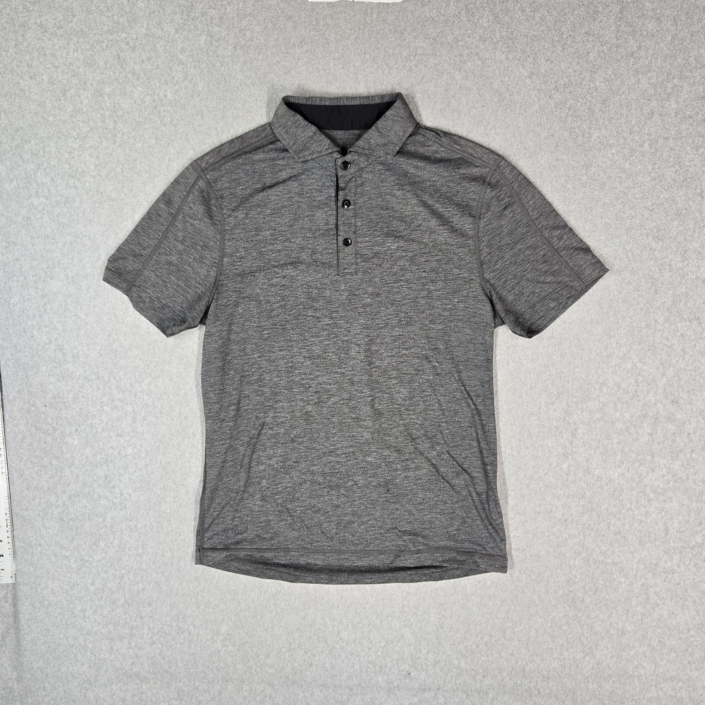 Lululemon Men Polo S Gray Activewear Button Logo Short Sleeve Stretch